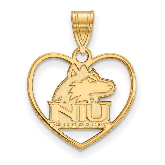 14k Gold Plated Silver Northern Illinois U. Heart Pendant - Picture 1 of 3